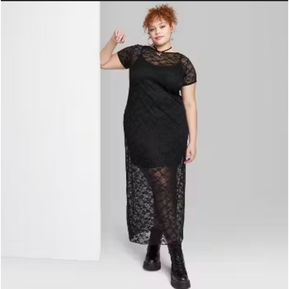 NEW With Tags - Women's Maxi Dress - Wild Fable Black Lace With Lining L - Picture 1 of 11